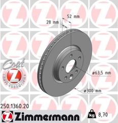 Zimmermann Volvo S60 S80 V60 V70 XC70 Ön Fren Disk Takımı 16 inç 31341382